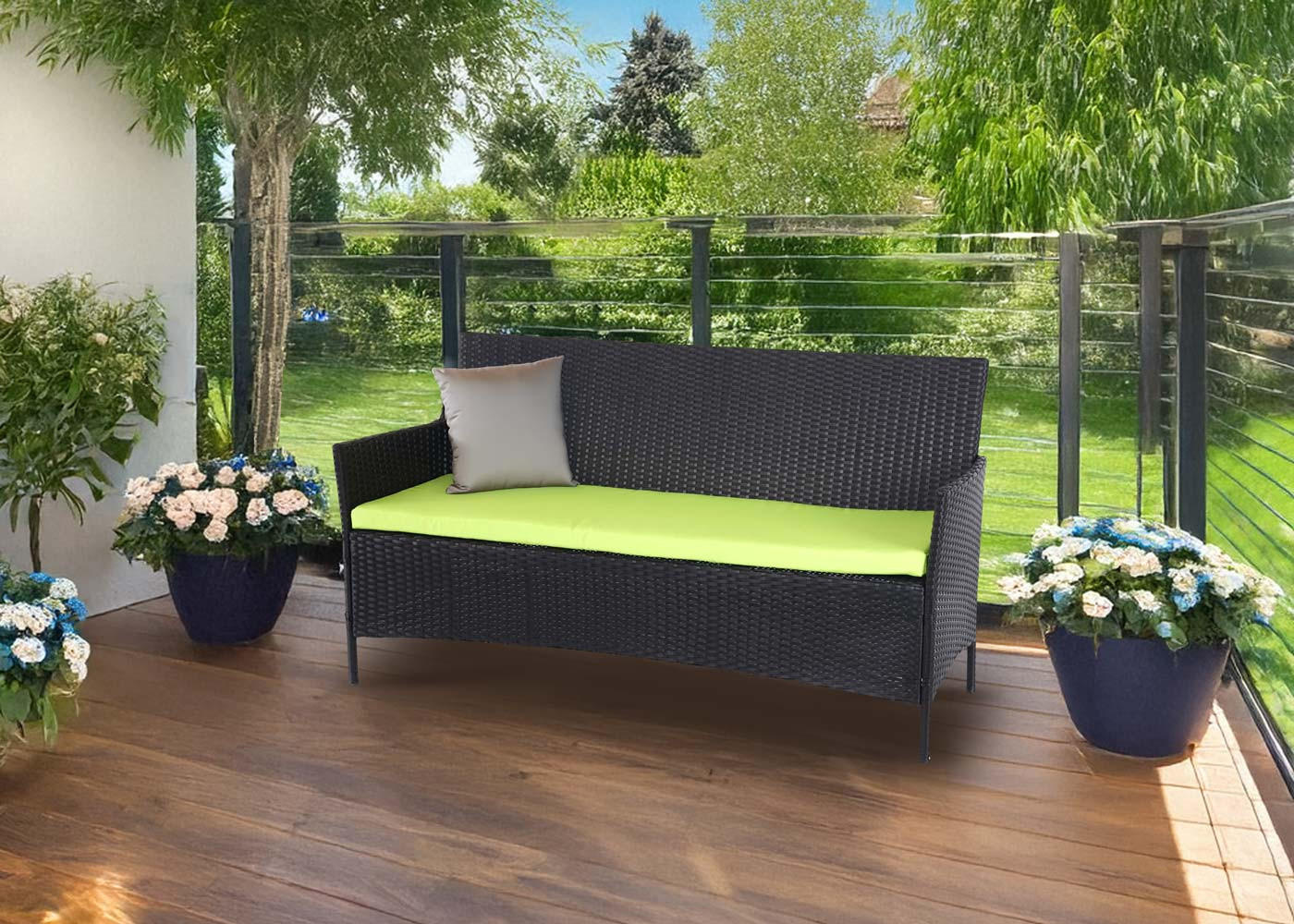 3-SITZER POLY-RATTAN GARTENBANK Anthrazit, Grün - Anthrazit/Grün, Kunststoff (154/82/60cm) - MCW