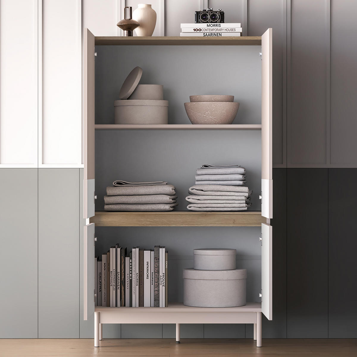 KOMMODE NALIA, Creme/Eiche - Eichefarben/Creme, Holzwerkstoff/Metall (92/156/40cm) - KONSIMO®