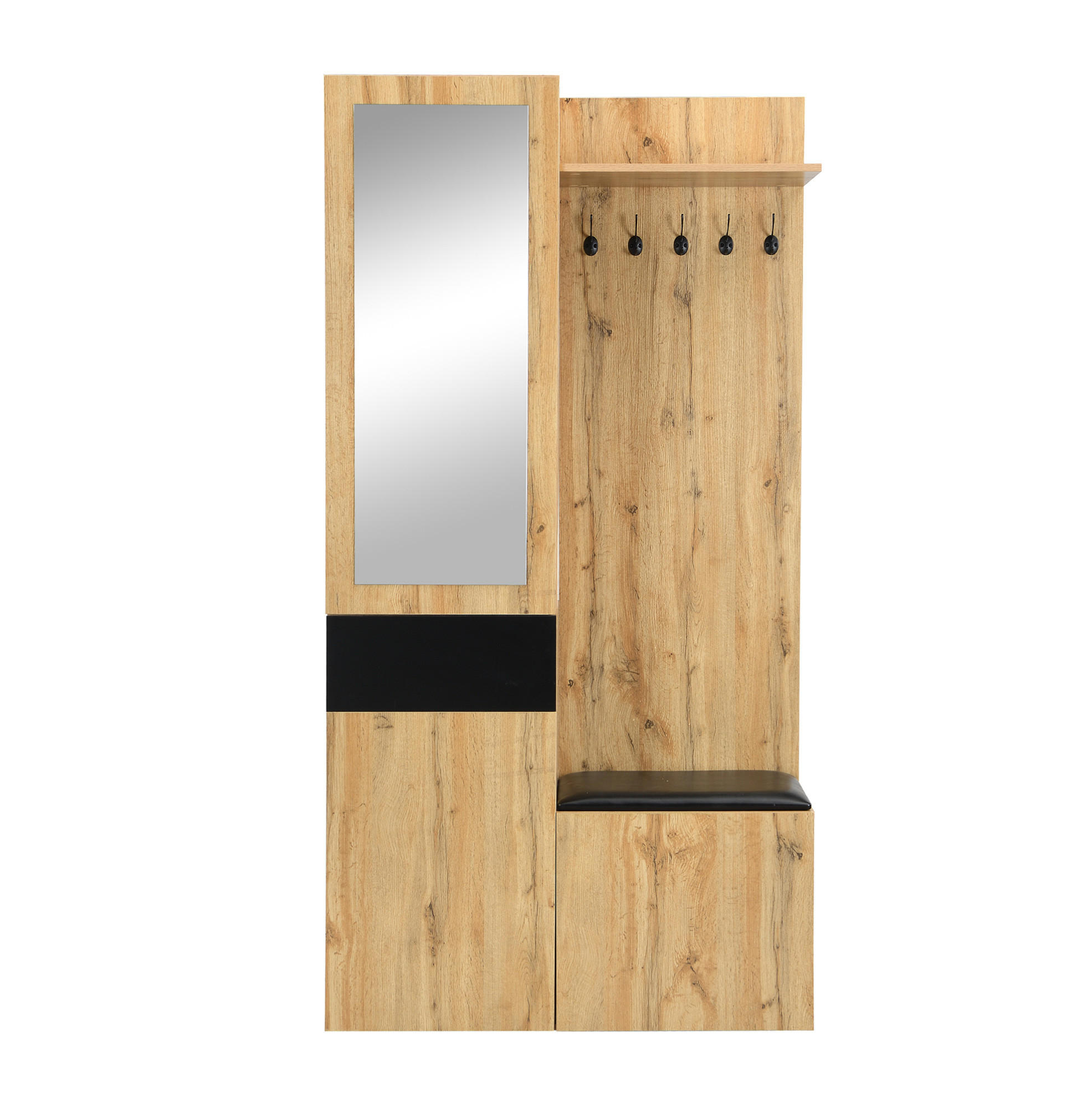 GARDEROBENSET aus MDF mit Spiegel & Schuhschrank, 98,5/38/191 cm, Schwarz/Natur - Naturfarben, Holzwerkstoff (98.5/191/38cm) - Redom