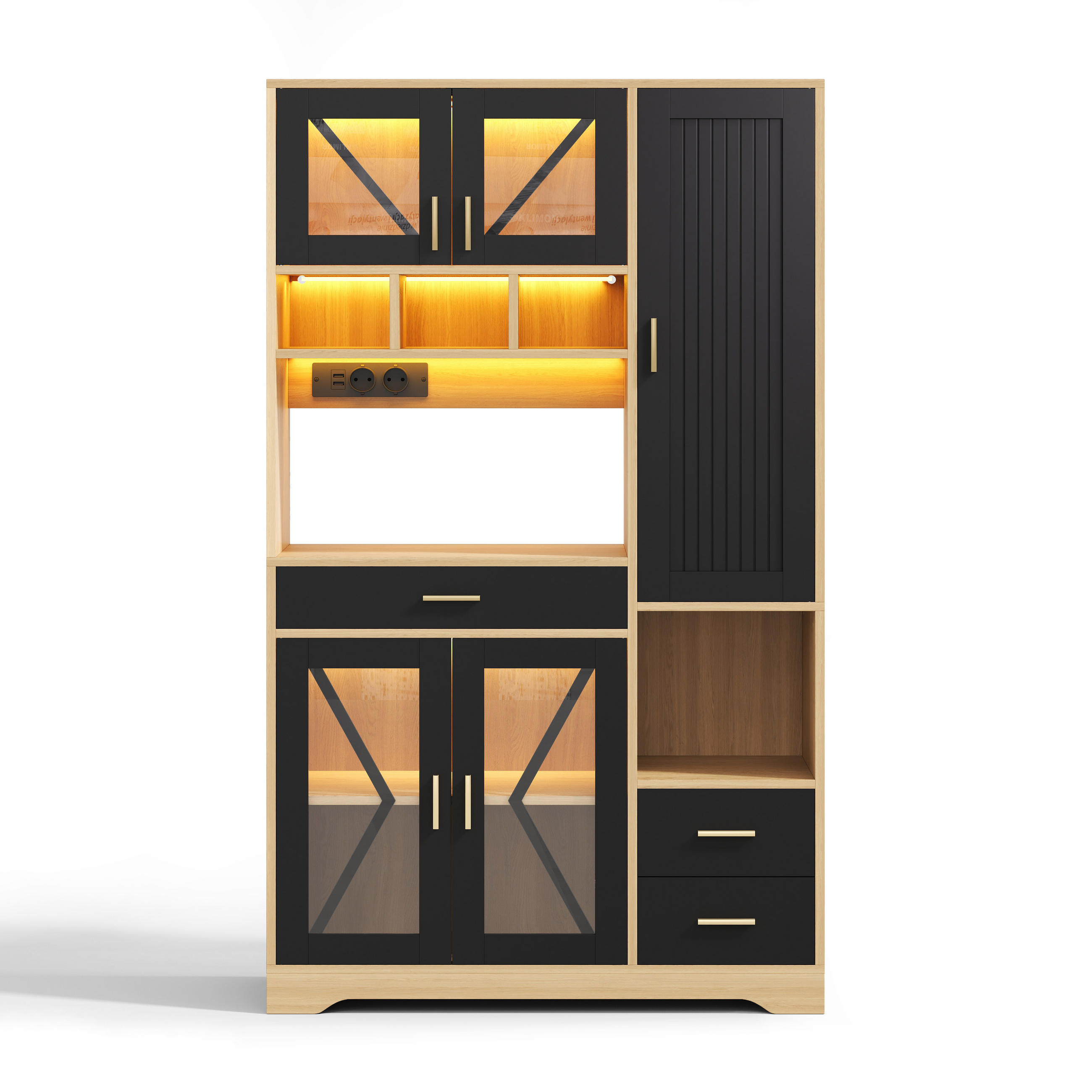 BUFFETSCHRANK Schwarz-Naturfarben 105/40/185 cm - Schwarz, Holz (105/185/40cm) - PANGIVO