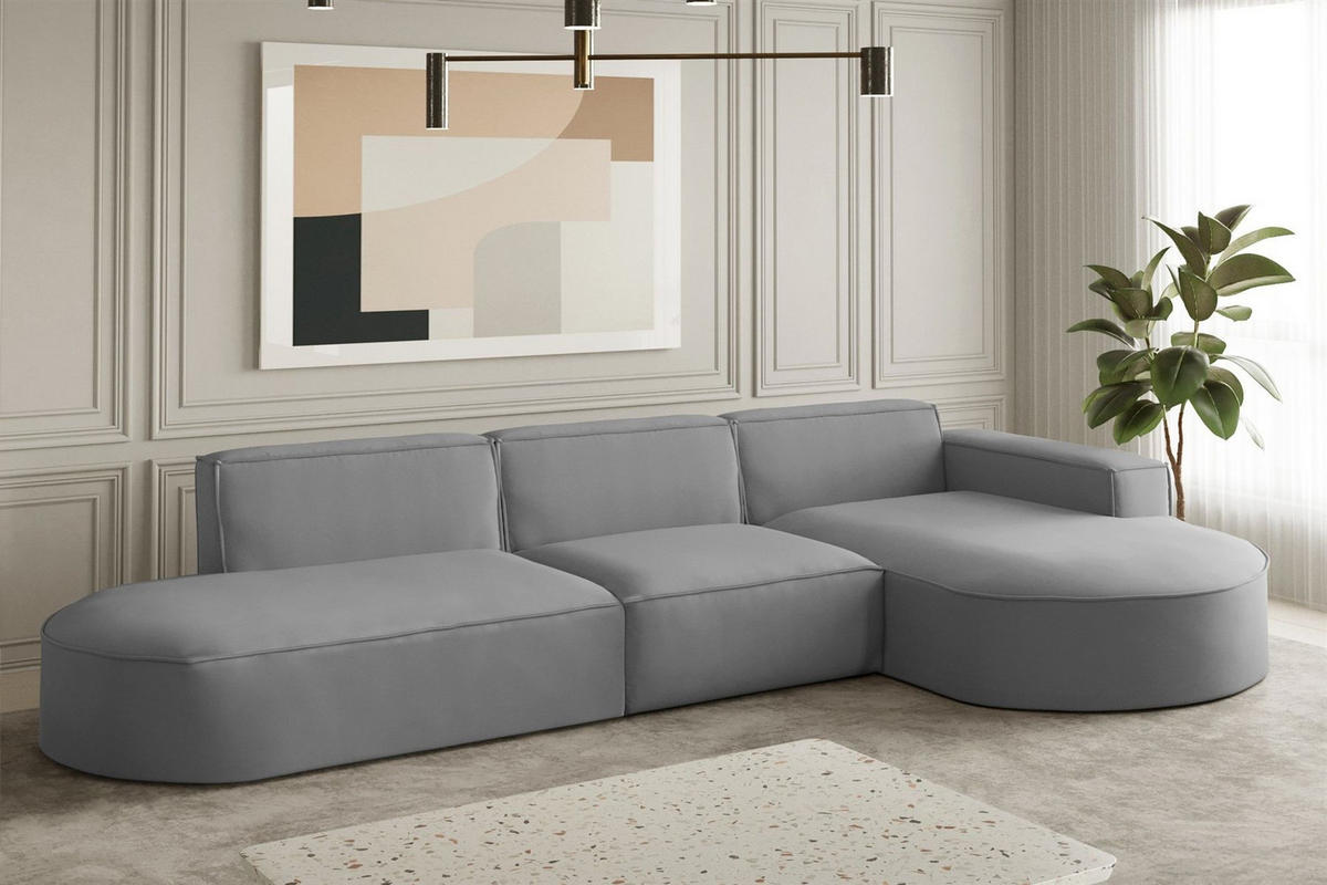 ECKSOFA Ottomane Palma Opera Velvet - Grau, Holzwerkstoff/Textil (296/165cm) - Fun Möbel