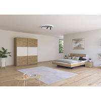 SCHLAFZIMMER Borba in Eiche und Weiß 4 teilig – mit Bettanlage 160x200cm, zwei Nachttisch und Schwebetürenschrank 175cm Breite - Braun, Holzwerkstoff (80/200/120cm)