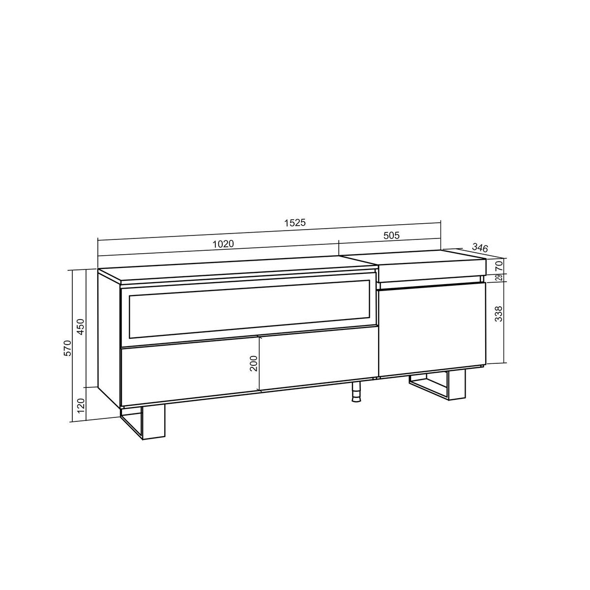 TV-SCHRANK eiche, schwarz, mit Elektrokamin, 150/35/57cm - Beige, Holzwerkstoff (150/57/35cm) - Skraut Home