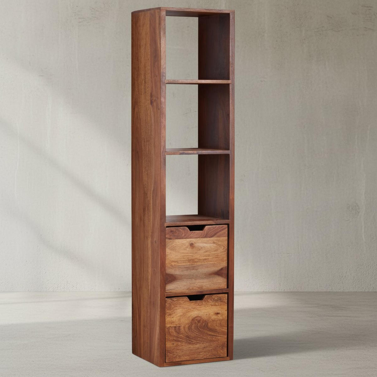 WANDREGAL Massivholz Modern Stil Flexibel mit 5 Ablagen und 2 Schubladen - Braun, Holz (35/150/30cm) - KADIMA DESIGN