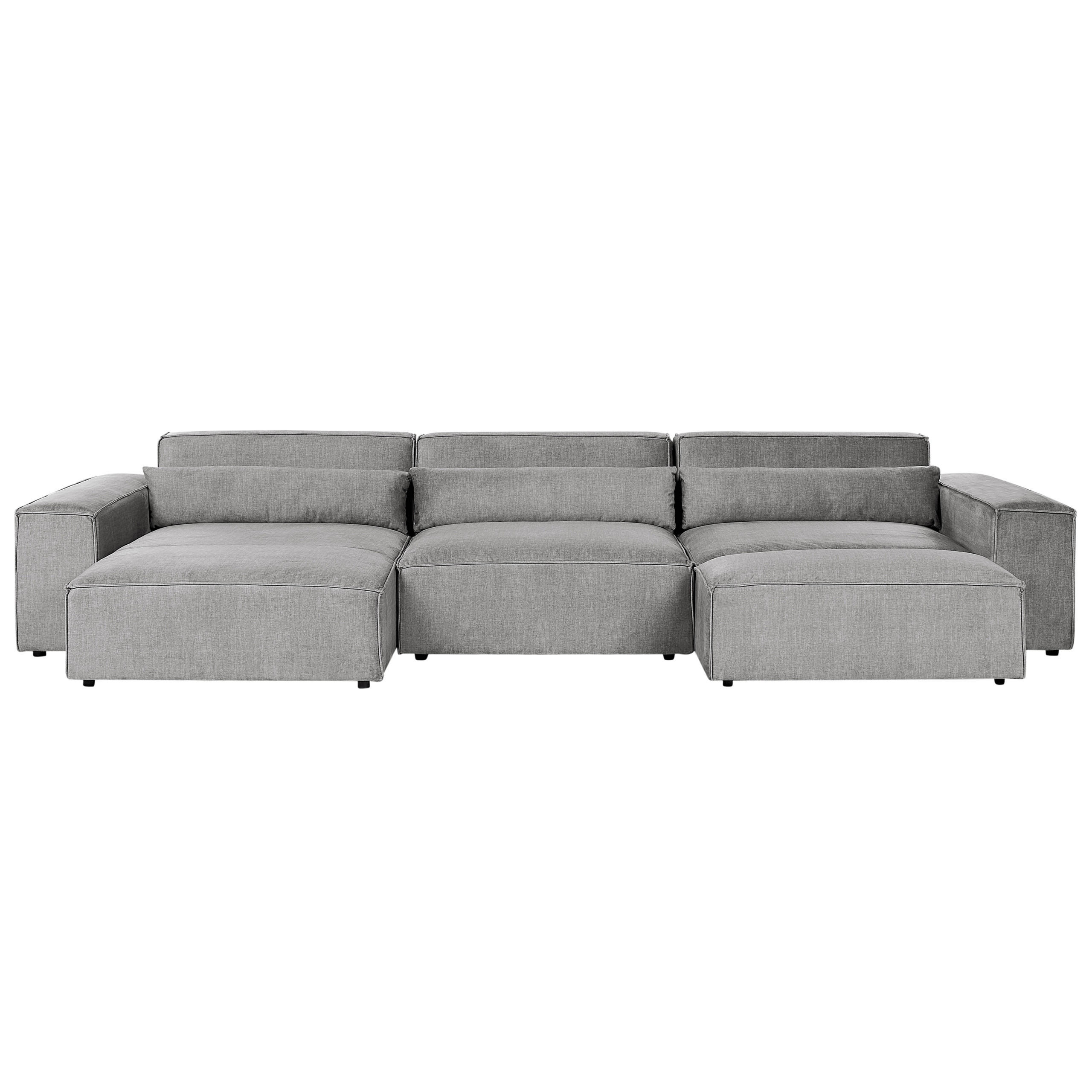 ECKSOFA Modul 4-Sitzer rechtsseitig Grau Stoff mit Ottomane Hellnar - Dunkelgrau, Textil (176/364cm) - Beliani