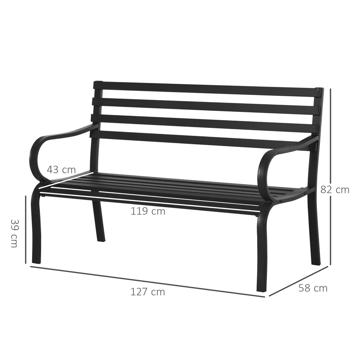 GARTENBANK, 127 x 58 x 82 cm, Metall, Schwarz - Schwarz, Metall (127/82/58cm) - Outsunny