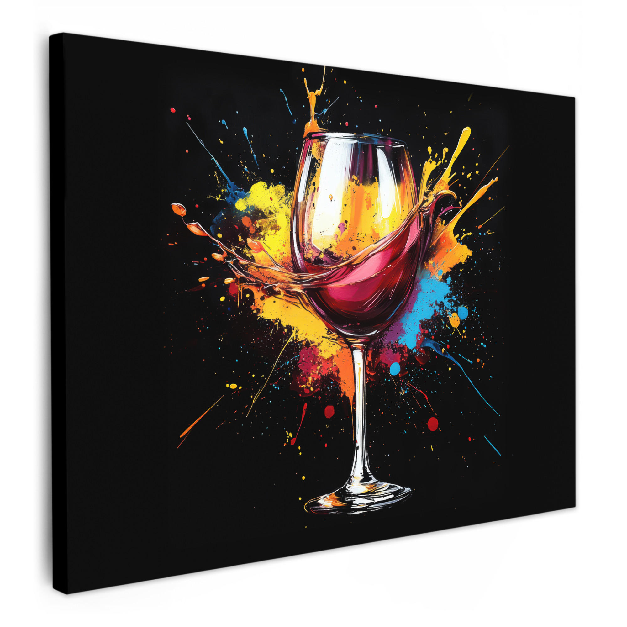 LEINWANDBILD Wein - Glas - Graffiti - Getränk - Rot - Farbe Wandbilder 80x60 cm - Weinrot, Textil (80/60cm) - MuchoWow