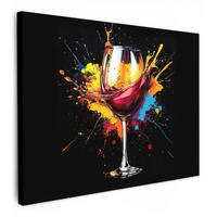 LEINWANDBILD Wein - Glas - Graffiti - Getränk - Rot - Farbe Wandbilder 80x60 cm - Weinrot, Textil (80/60cm) - MuchoWow