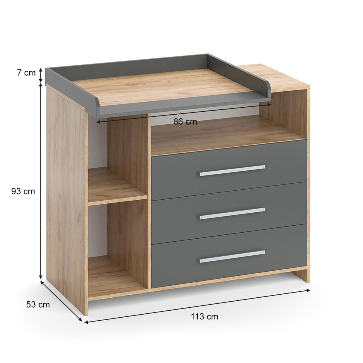 WICKELKOMMODE Oskar Goldkraft Eiche 113 x 100 cm - Anthrazit/Sonoma Eiche, Holzwerkstoff (113/100/53cm) - Vicco