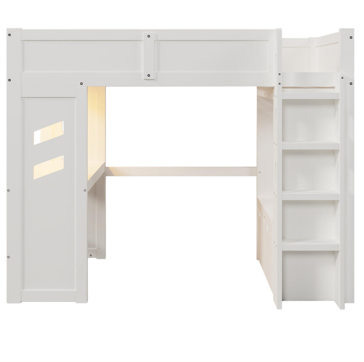 HOCHBETT 90/200 cm Weiß mit Schreibtisch, LED und Stauraum - Weiß, Holz (90/200cm) - MIVRAY