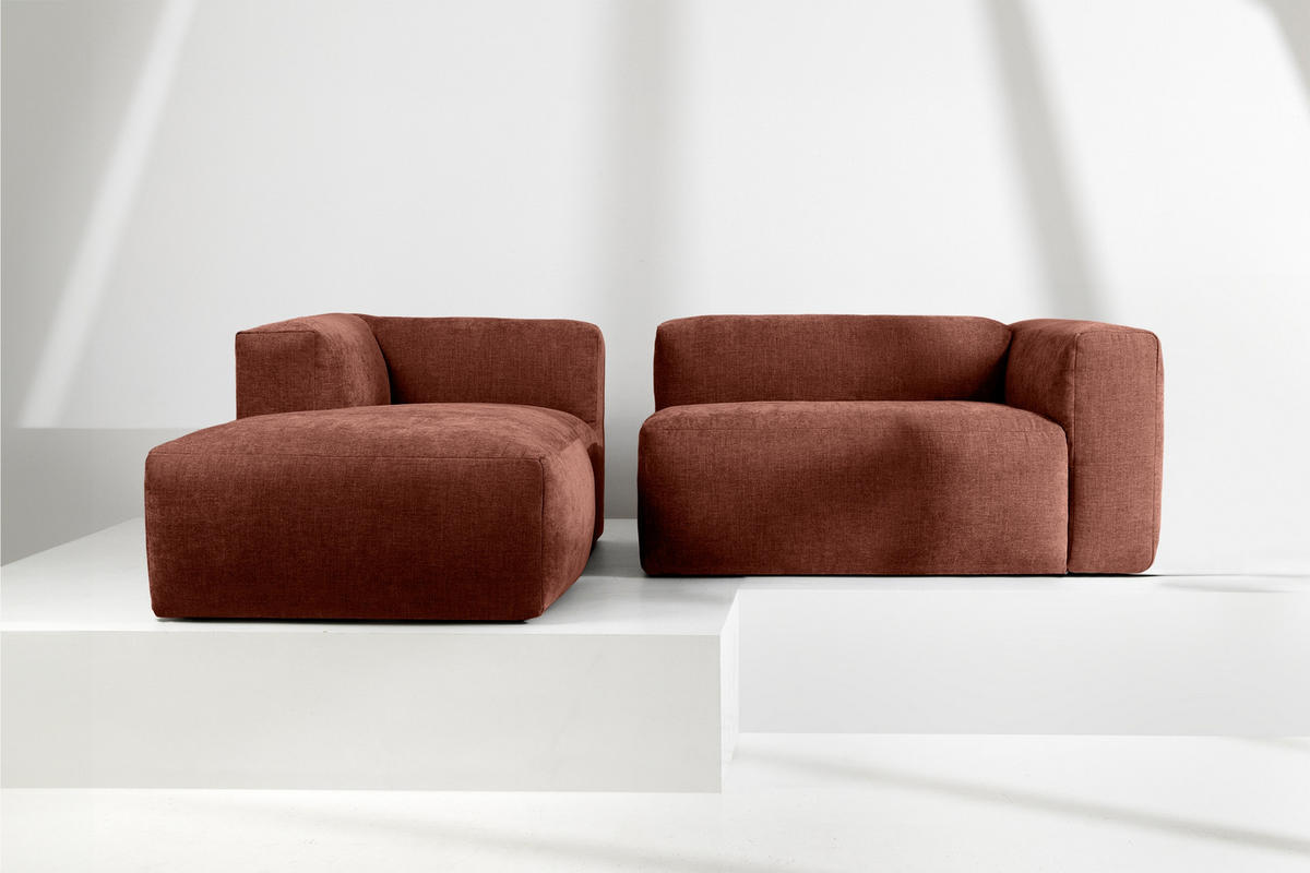 ECKMODULSOFA-LINKS BUFFO 3/4 Sitzer mit extrem weicher Sitzfläche, Gewebestoff, orange - Orange, Textil (237/180cm) - KONSIMO®