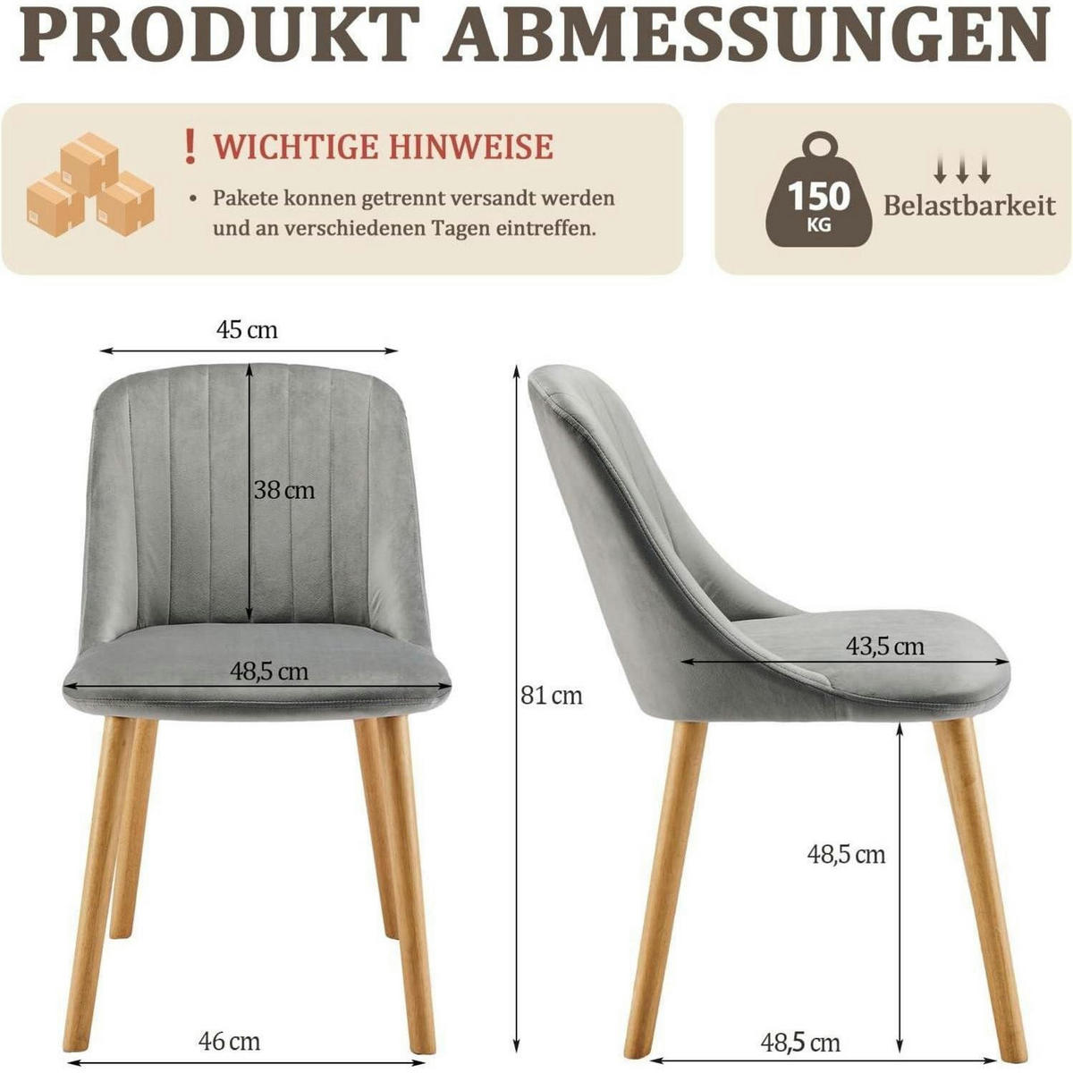 ESSZIMMERSTÜHLE 4er Set Samt Polsterstuhl Hellgrau - Grau, Textil (48.5/81/43.5cm)