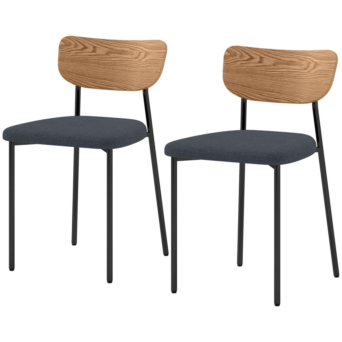 ESSZIMMERSTÜHLE 2er-Set DE-13272 geschwungene Rückenlehne Grau/Holzoptik - Naturfarben, Metall (45/76/49cm) - ComfortXL