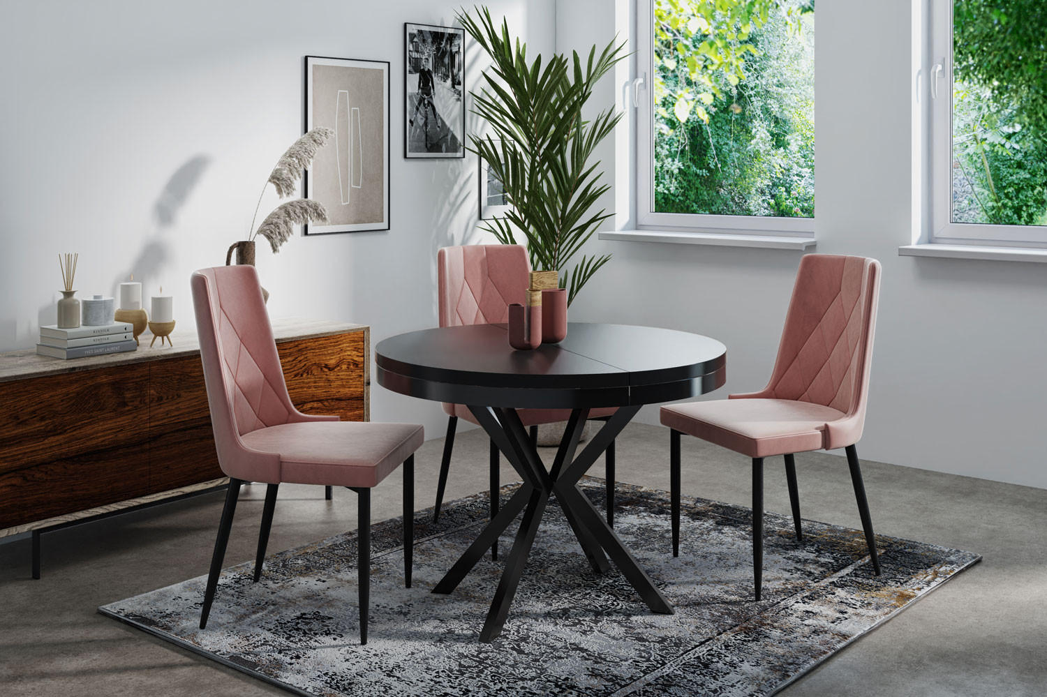 ESSTISCH Ross runder ausziehbarer, Schwarz 120-200/120/76 cm - Schwarz, Holzwerkstoff/Metall (120/120/76cm) - WFL GROUP