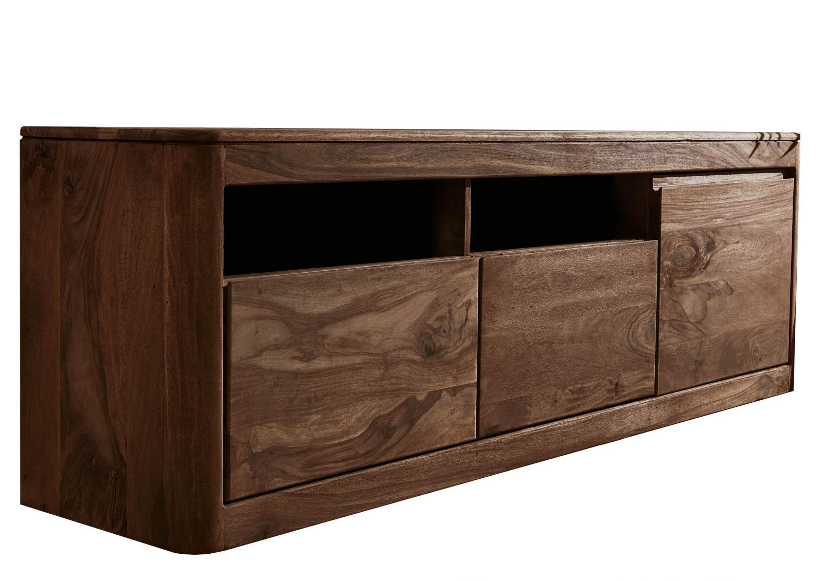 TV-BOARD Sheesham 178x40x58 rot-braun gebeizt TORONTO #120 - Dunkelbraun, Holz (178/58/40cm) - Massivmoebel24