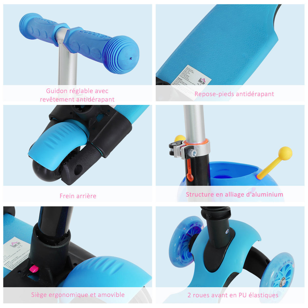KINDERSCOOTER DE-16921 5-in-1 mit Sitz & Rückenlehne Blau - Blau, Metall (62/25/73cm) - ComfortXL