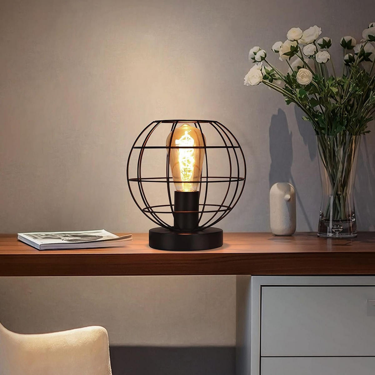 TISCHLEUCHTE Cage 19/19/20 cm - Schwarz, Metall (19/19/20cm) - Nettlife