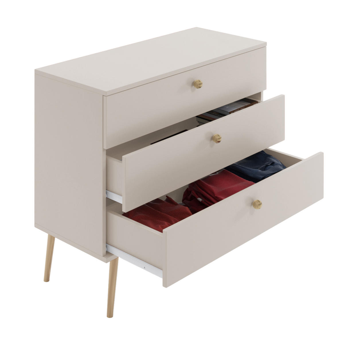 KOMMODE NATURA, 100 cm, Kaschmir, mit 3 Schubladen - Grau, Holz (100/85/41cm) - Excellent Home