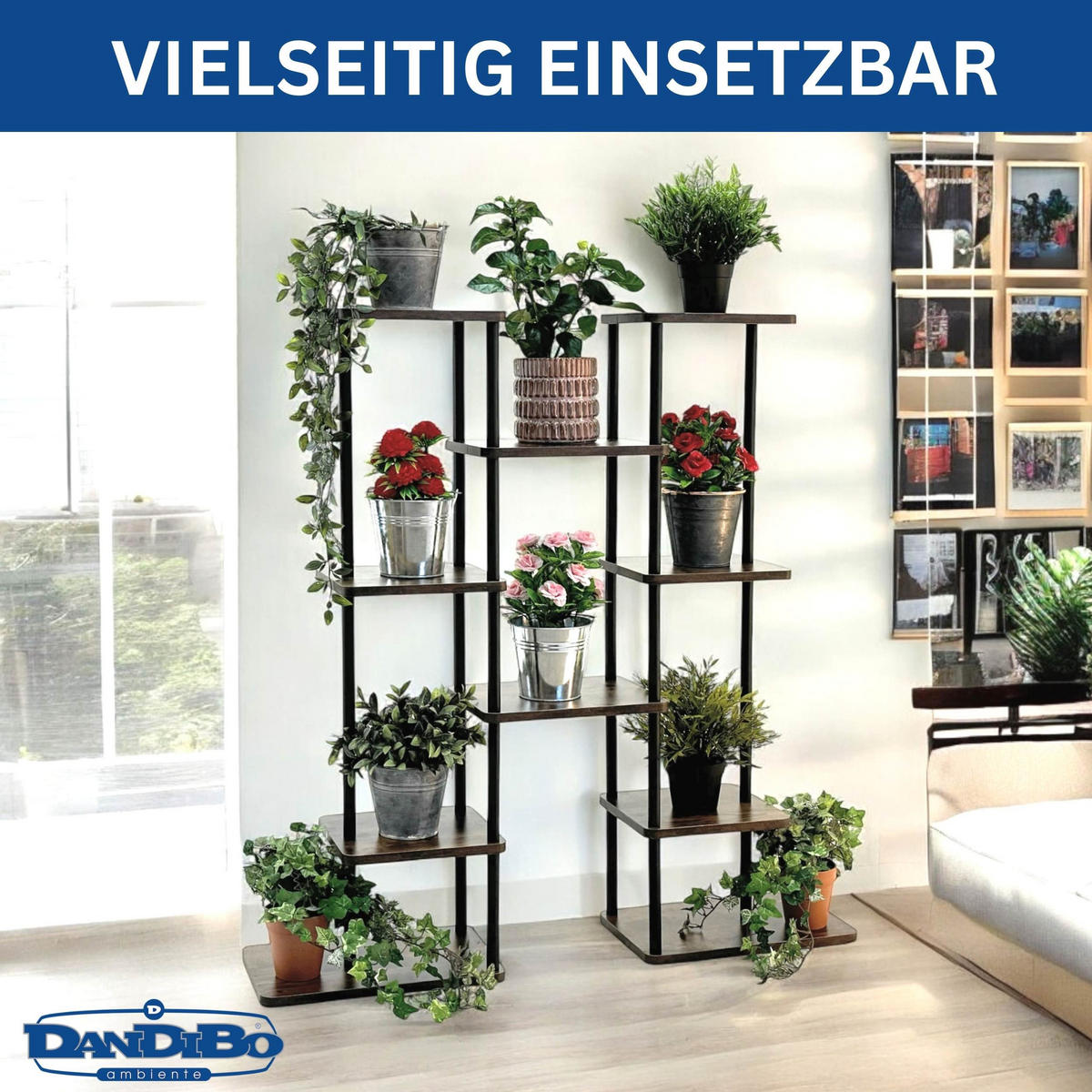 BLUMENTREPPE 6 Etagen Metall/Holz Schwarz 96/22/100 cm - Schwarz, Metall (96/100/22cm) - DanDiBo