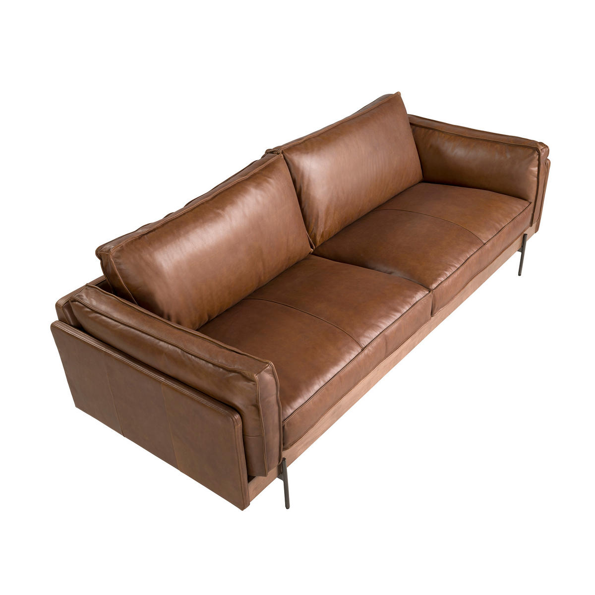 SOFA Klassisch tabakbraun dunkler Stahl Walnuss 225/86/79 - Braun, Leder (225/79/86cm) - ANGEL CERDA