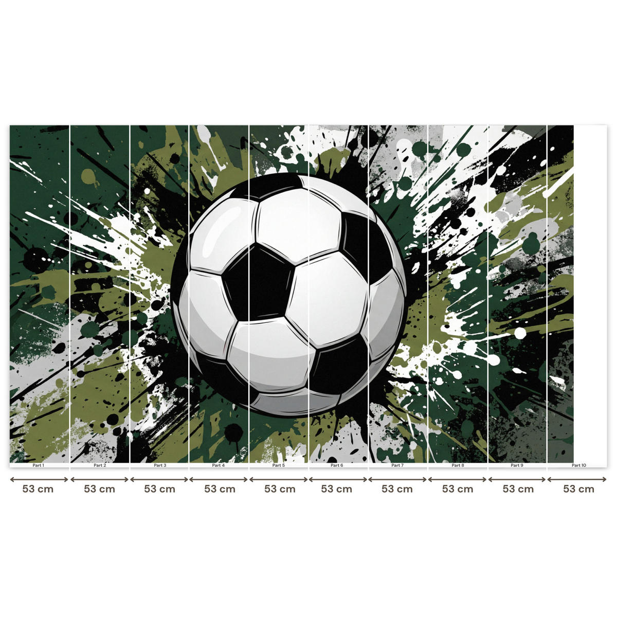 KINDERTAPETE - Fußball - Farbe - Spritzer - Grün - 500x300 cm - Dunkelgrün, Papier (500/300cm) - OnlyWow