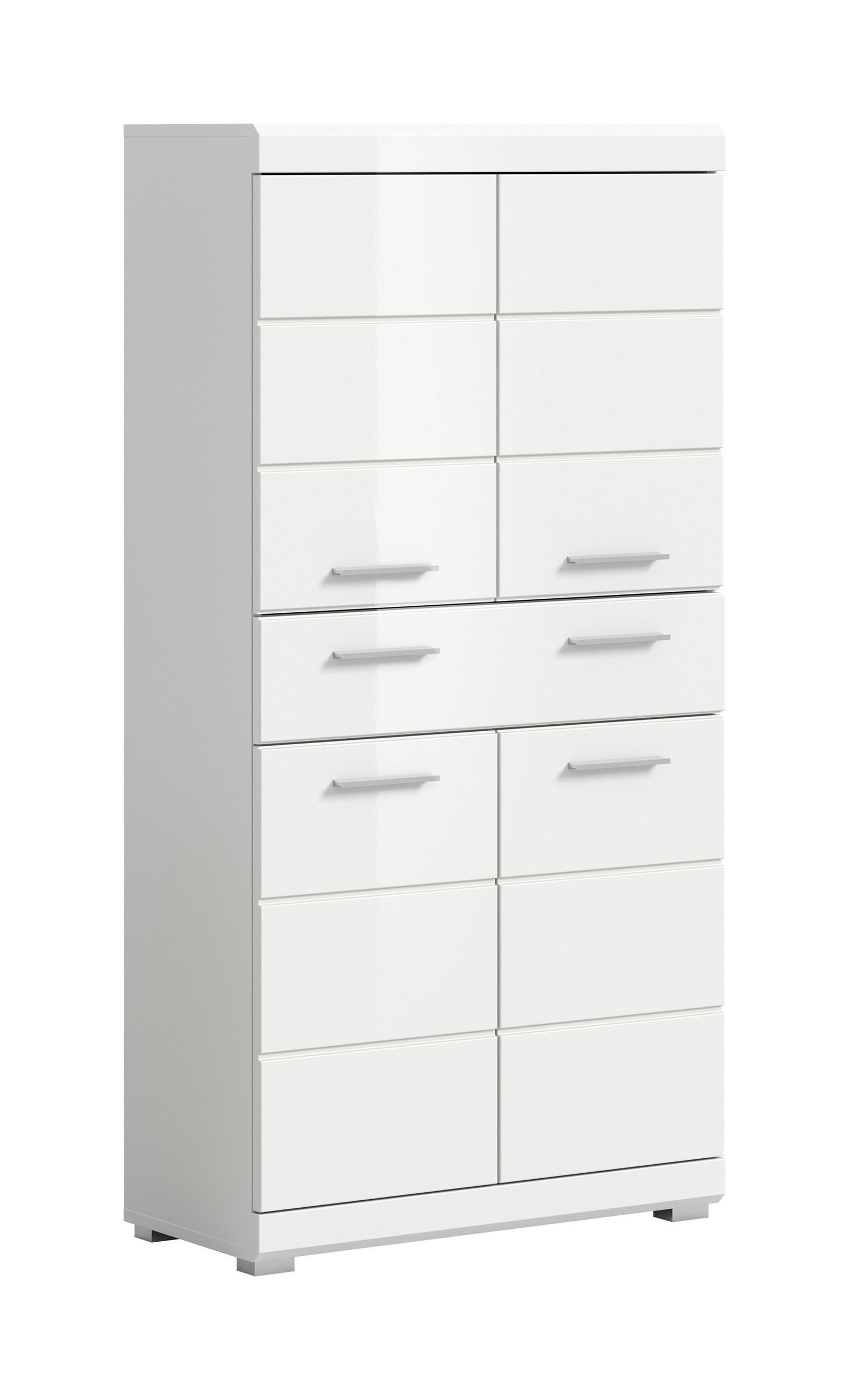 BADMIDISCHRANK Scout Bad in weiß Nachbildung und weiß hochglanz B/H/T: 74x141x31 cm - Weiß, Holz (74/141/31cm)