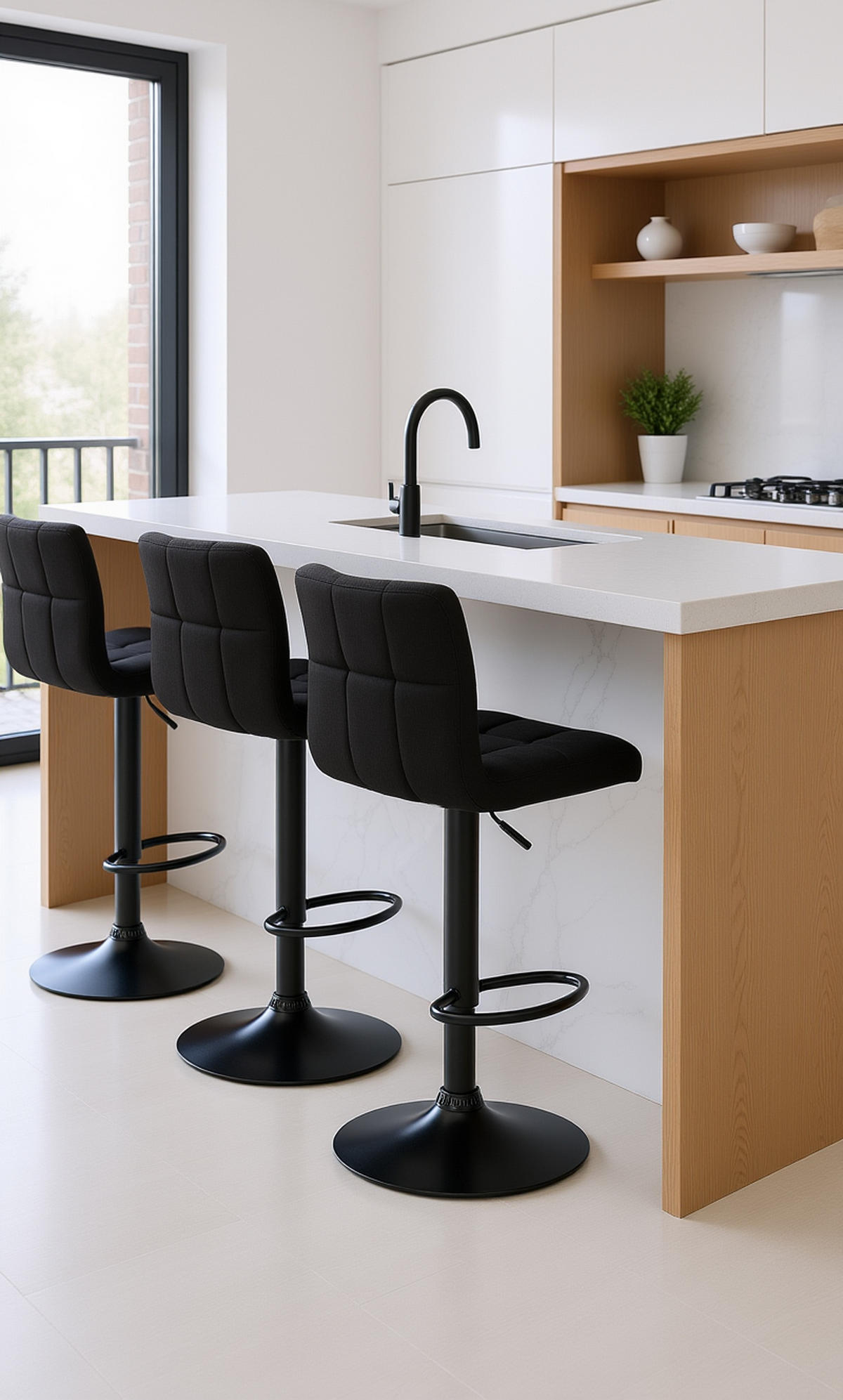 BARHOCKER 2er Set Cala Stoff schwarz schwarz - Schwarz, Textil/Metall (46/114/47cm) - TPFLiving
