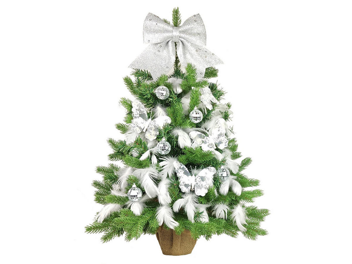 LAALU WEIHNACHTSBAUM geschmückt künstlich SILVER LUCK 60 cm mit LED-BELEUCHTUNG IM TOPF - Silberfarben/Weiß, Kunststoff (60cm) - LAALU