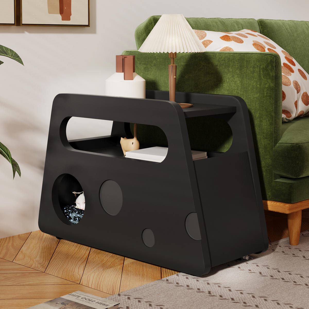 BEISTELLTISCH 81/33/51,5 cm schwarz aus MDF und Spanplatte mit Rollen - Schwarz, Holzwerkstoff (81/33/51.5cm) - OKWISH