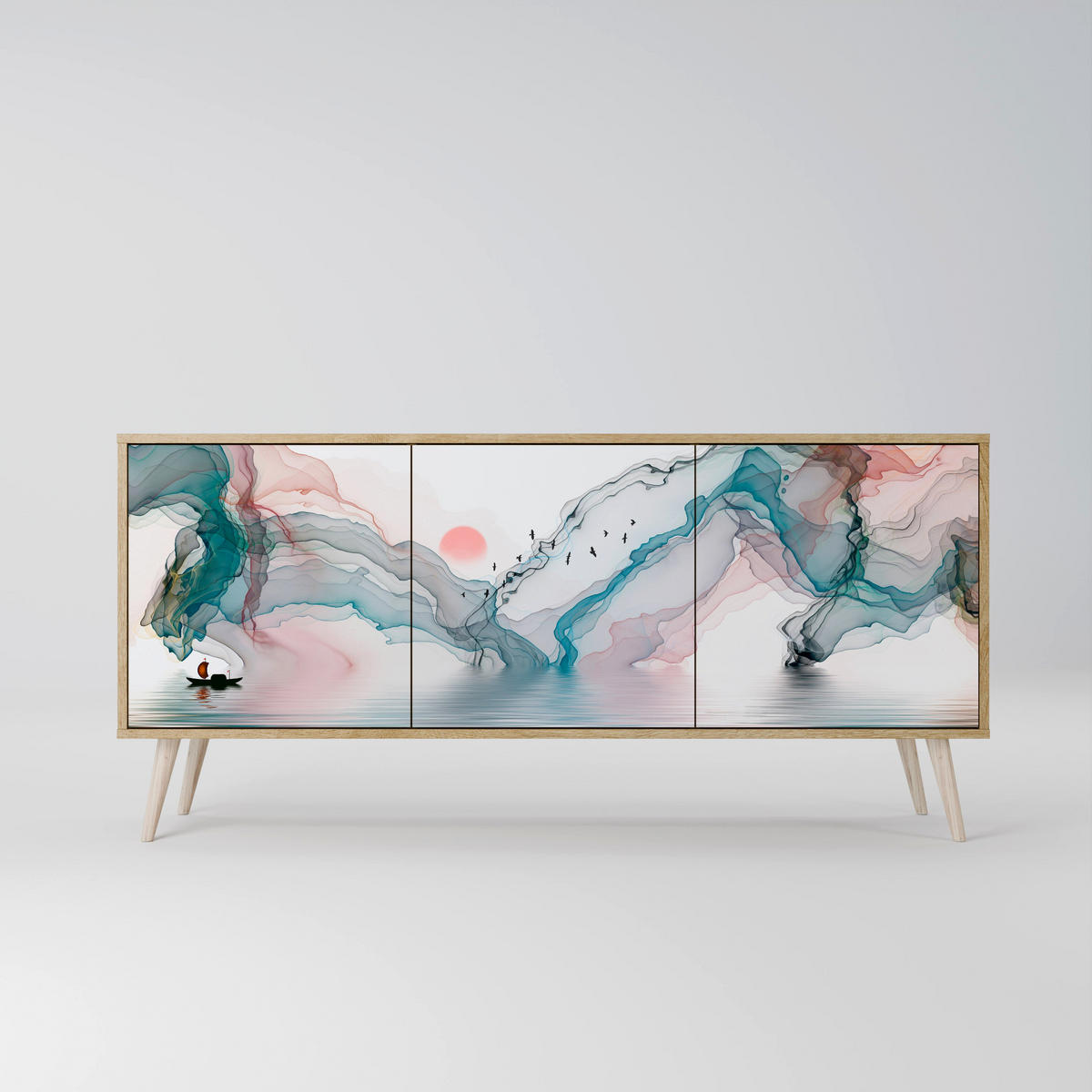 SIDEBOARD VELVET CROSSING, Graue Oberfläche, 164,5x42x72,5 cm, 3 Türen - Schwarz/Grau, Holzwerkstoff/Metall (164.5/72.5/42cm) - SpaceRebels