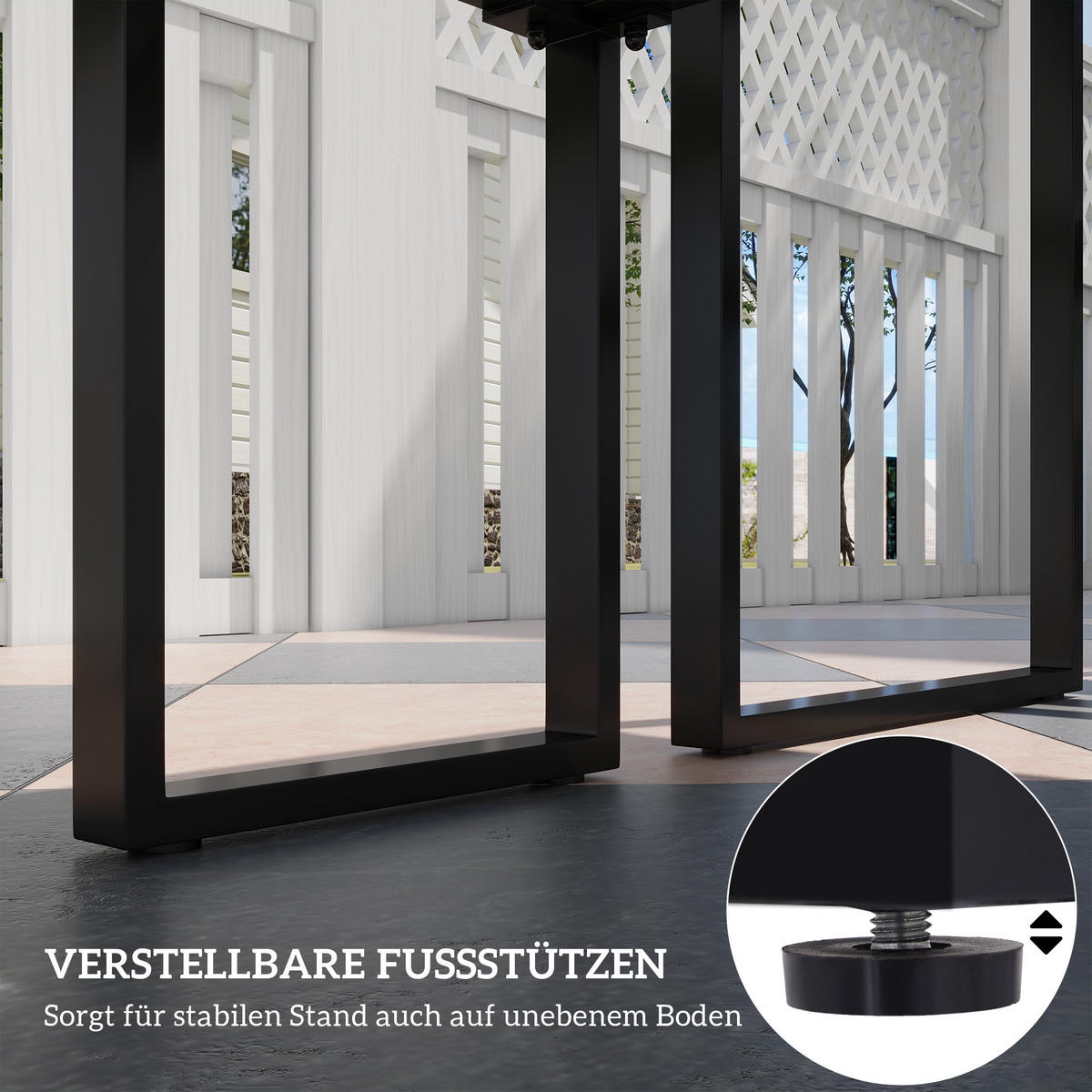 GARTENSET Tisch 2 Bänke schwarz - Schwarz, Metall - LEBENLANG