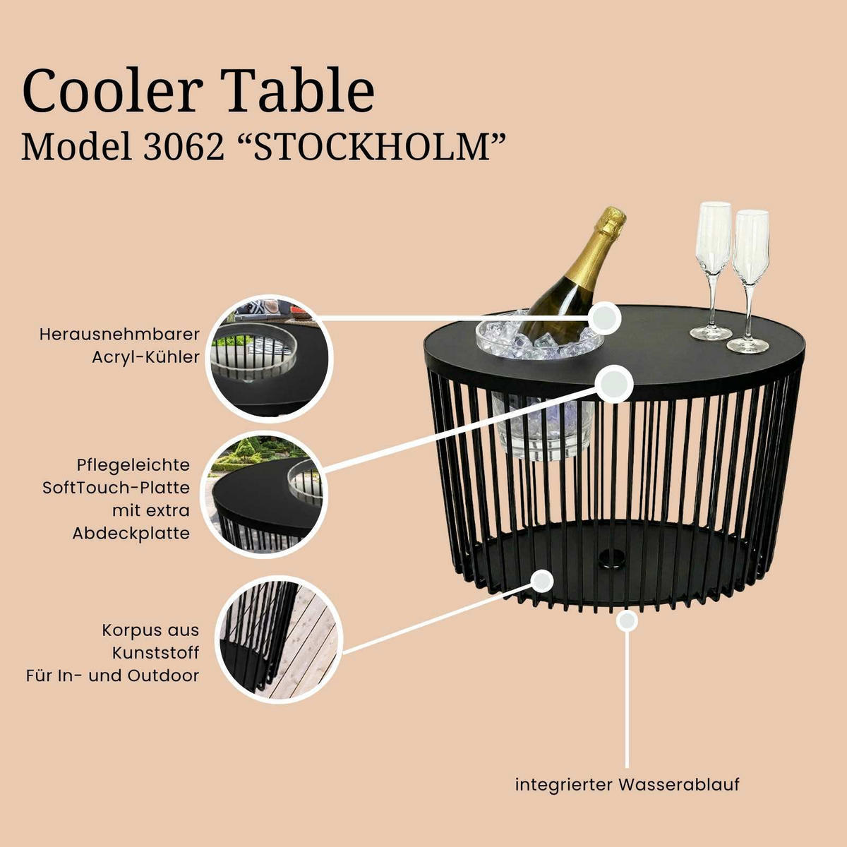 3-IN-1 LOUNGETISCH MIT ACRYL-KÜHLER Stockholm schwarz 46 cm - Schwarz, Kunststoff (57.5/35/46cm) - COOTAB Cooler Table