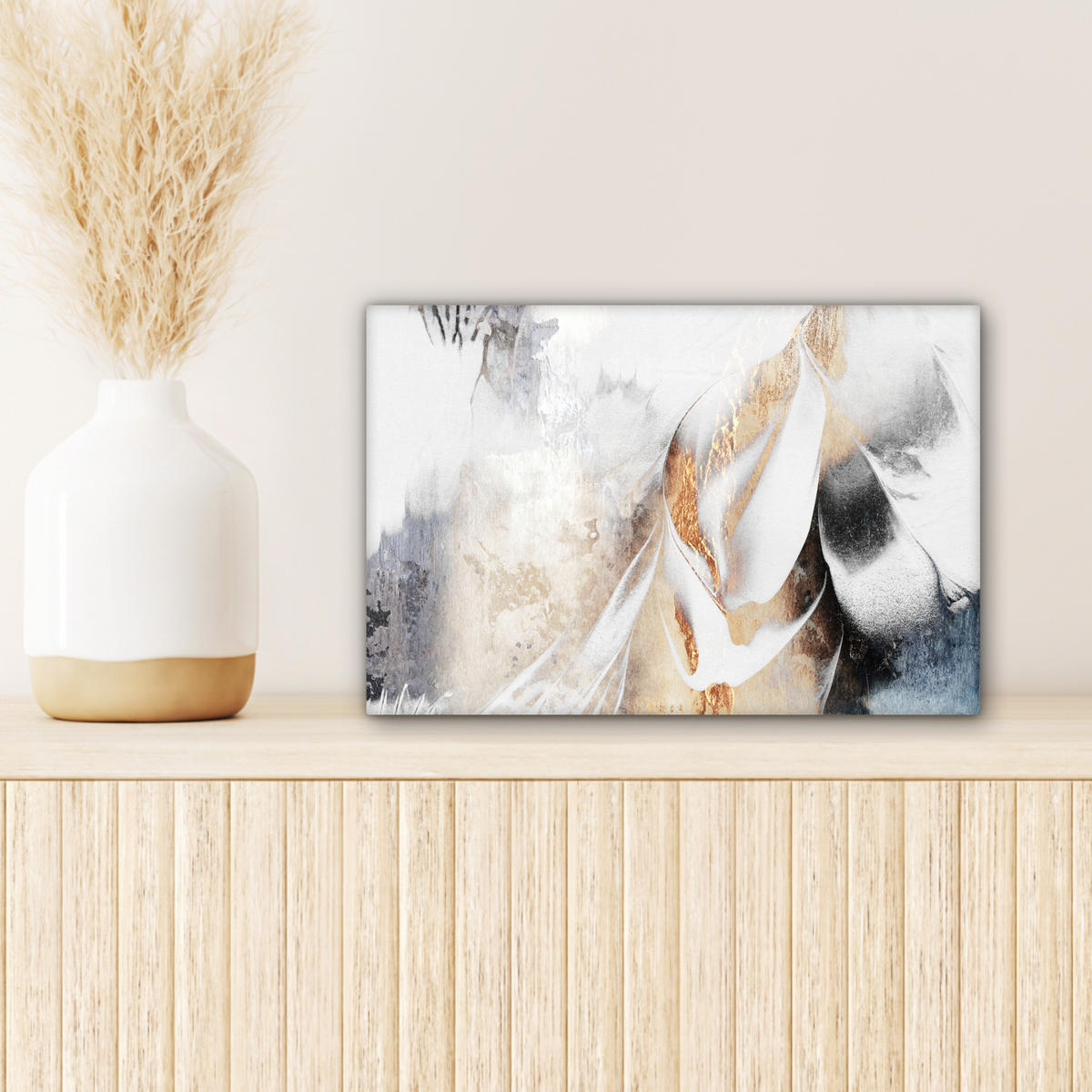 LEINWANDBILD Luxus - Abstrakt - Gold - Weiß Deko Schlafzimmer 30x20 cm - Goldfarben, Textil (30/20cm) - MuchoWow