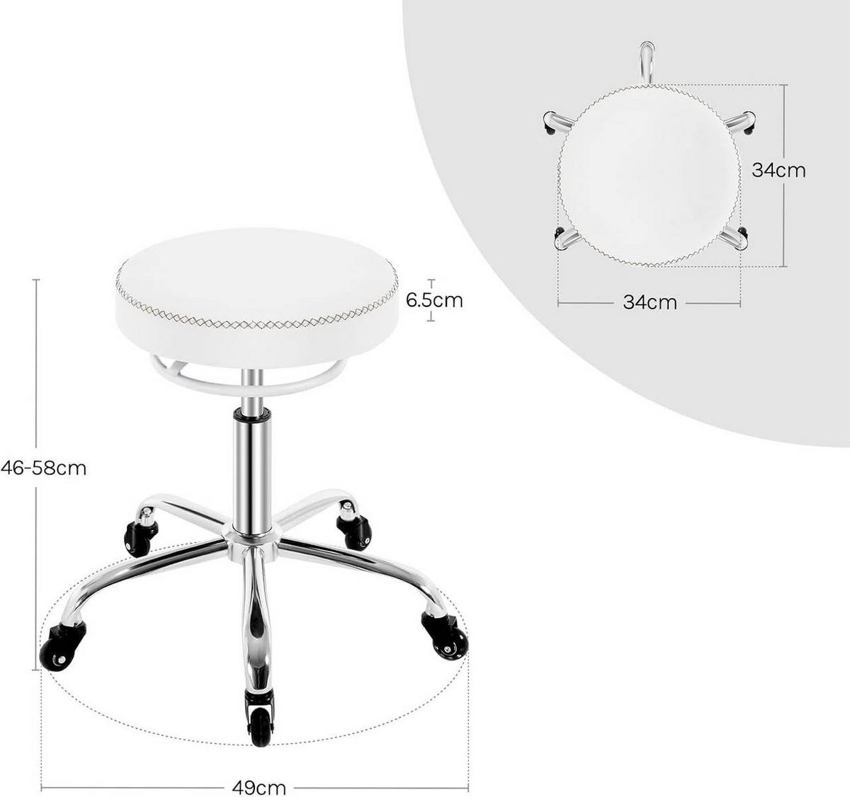 BÜROHOCKER 360° drehbar, rund, Kunstleder, Weiß - Weiß, Kunststoff/Textil (49/46/49cm) - Woltu