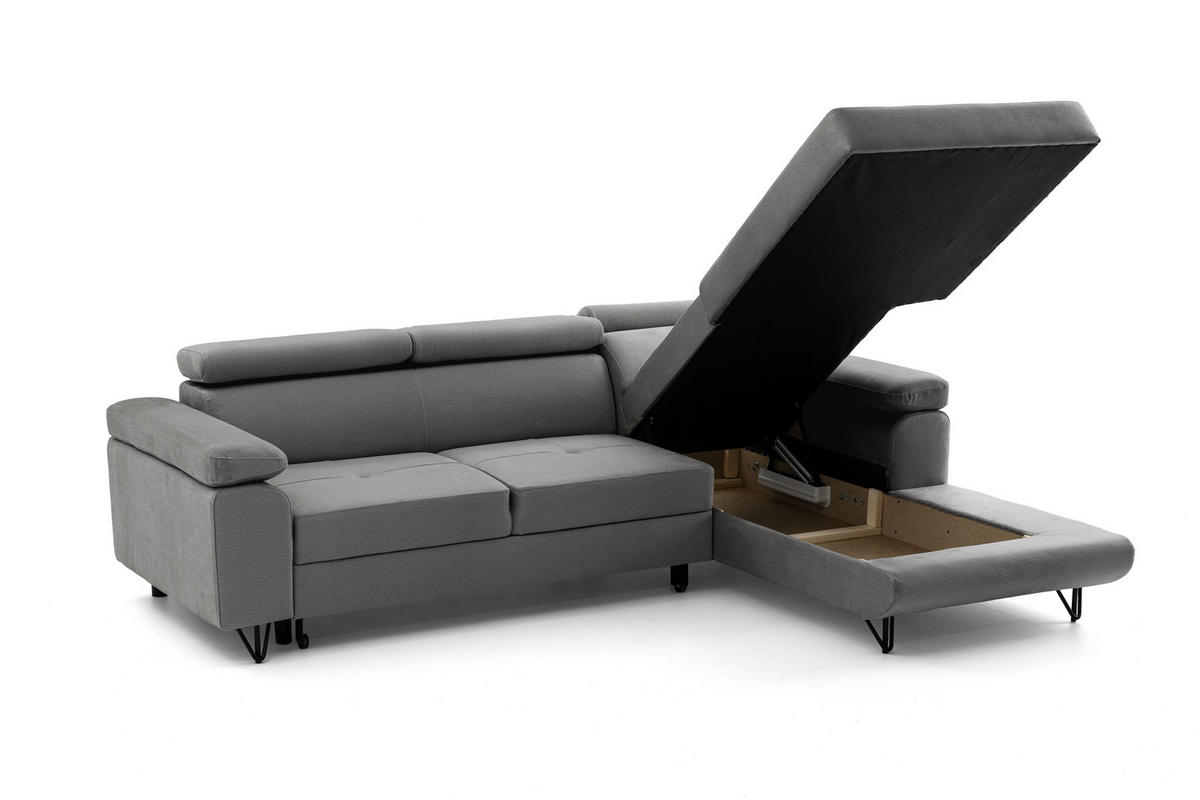 ECKSOFA NORIS L Grau mit Schlaffunktion Rechts - Grau, Holz/Textil (250/183cm) - Muffo