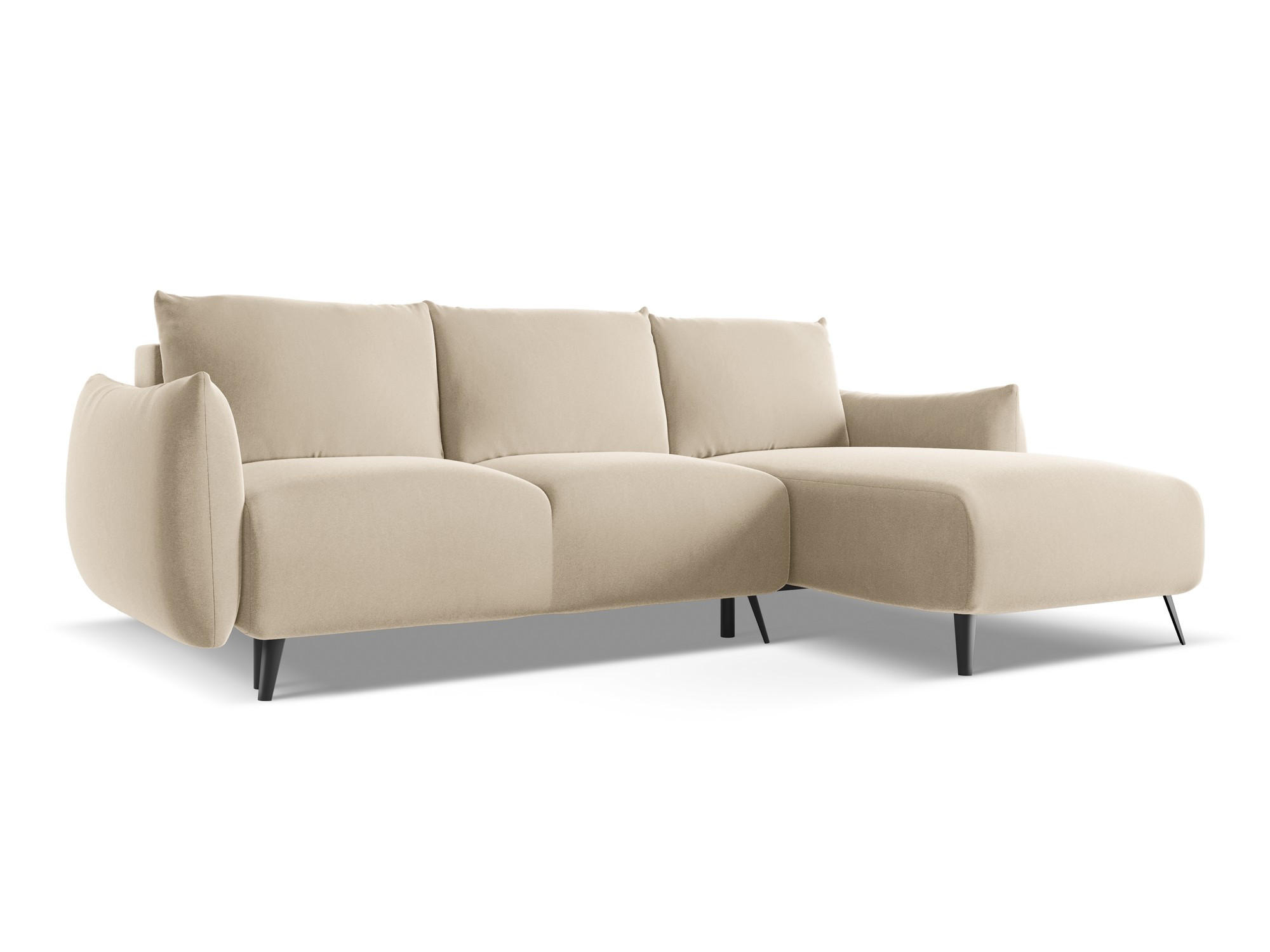 ECKSOFA mit Schlaffunktion Samt Stoff Beige - Beige/Creme, Textil/Metall (242/162cm) - Makamii