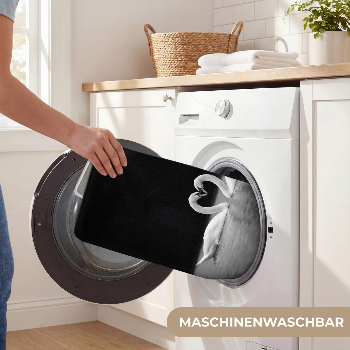 WC PŘEDLOŽKA Labutě - srdce - černá - bílá 40x60 cm - černá, textil/plast (40/1cm) - OnlyWow