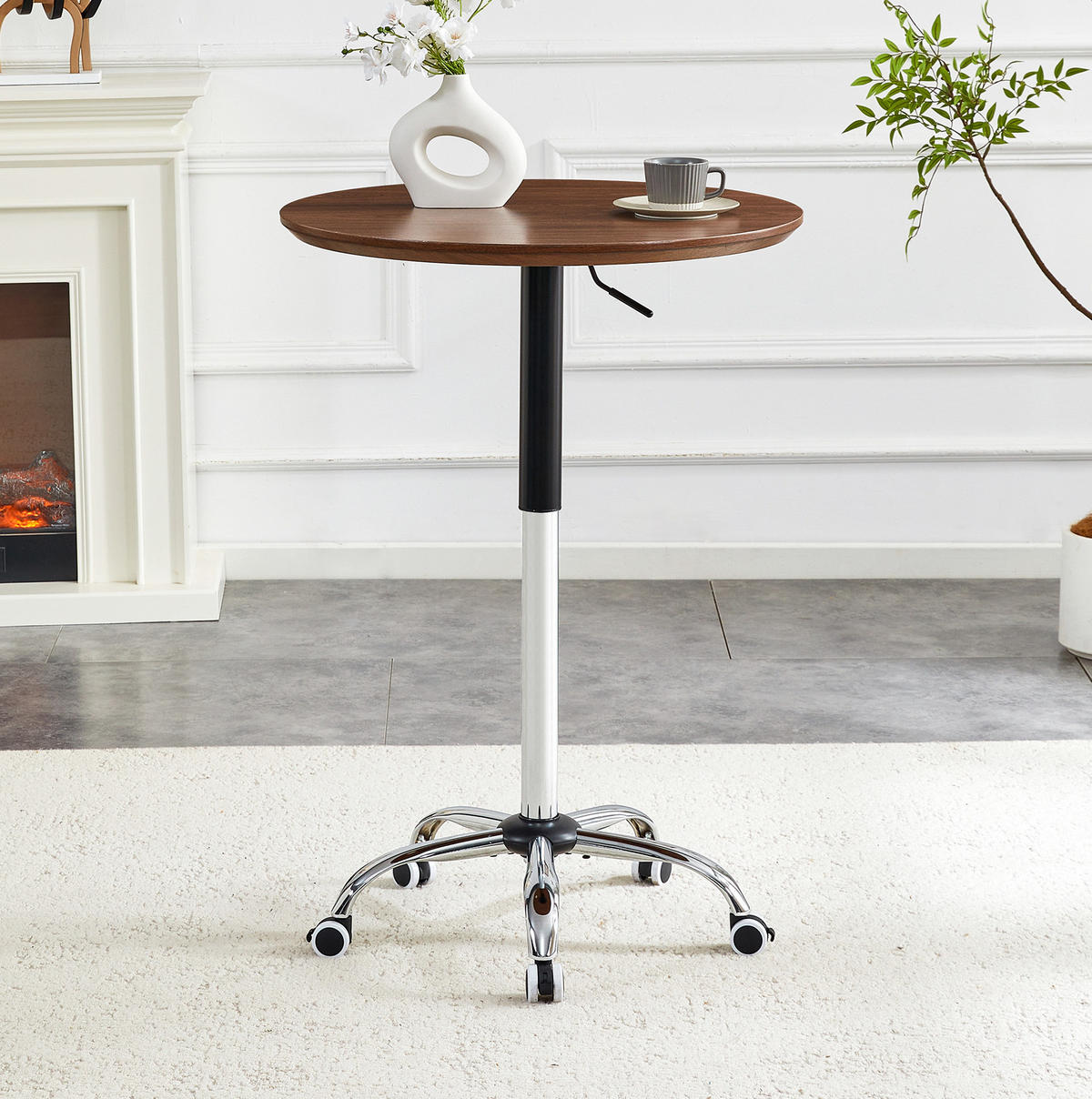 BEISTELLTISCH 70/70/73,5-98,5 cm höhenverstellbar mit Rollen und Bremse, MDF/Metall, Nussbaumfarben - Walnussfarben, Holzwerkstoff (70/70/73.5cm) - Redom