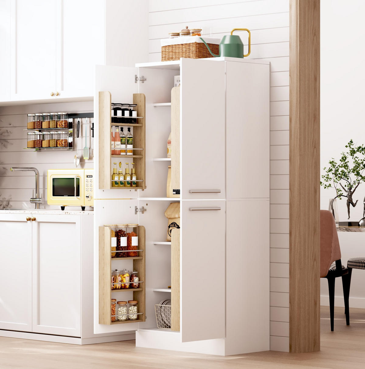 BUFFETSCHRANK 76/42/180 cm mit 4 Türen, höhenverstellbaren Böden und Metallgriffen aus MDF, Weiß Hochglanz - Weiß, Holzwerkstoff (42/180/76cm) - Redom