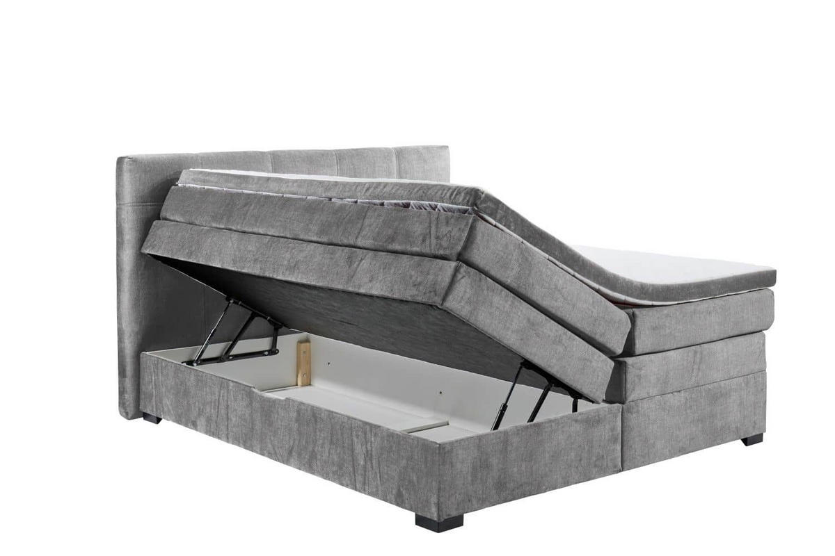 BOXSPRINGBETT inkl. 7-Zonen-Tonnentaschenfederkern-Matratze, Topper, Unterbox und Bettkasten - Graphitfarben/Schwarz, Holz/Holzwerkstoff (180/200cm) - ed exciting design