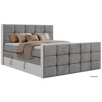 BOXSPRINGBETT ALVIT KING DUO 200/200 - Hellgrau Velvet - Topper Visco - H3 - Hellgrau/Schwarz, Kunststoff/Textil (200/200cm) - MKS