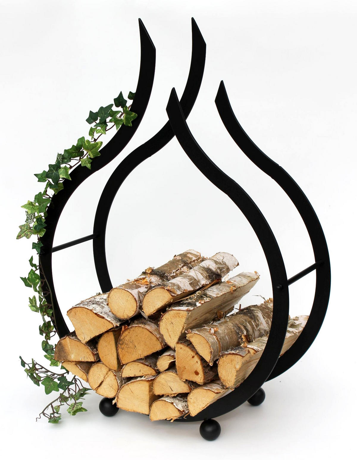 KAMINHOLZREGAL Flamme Metall Schwarz 78 cm - Schwarz, Metall (54/78/19cm) - DanDiBo