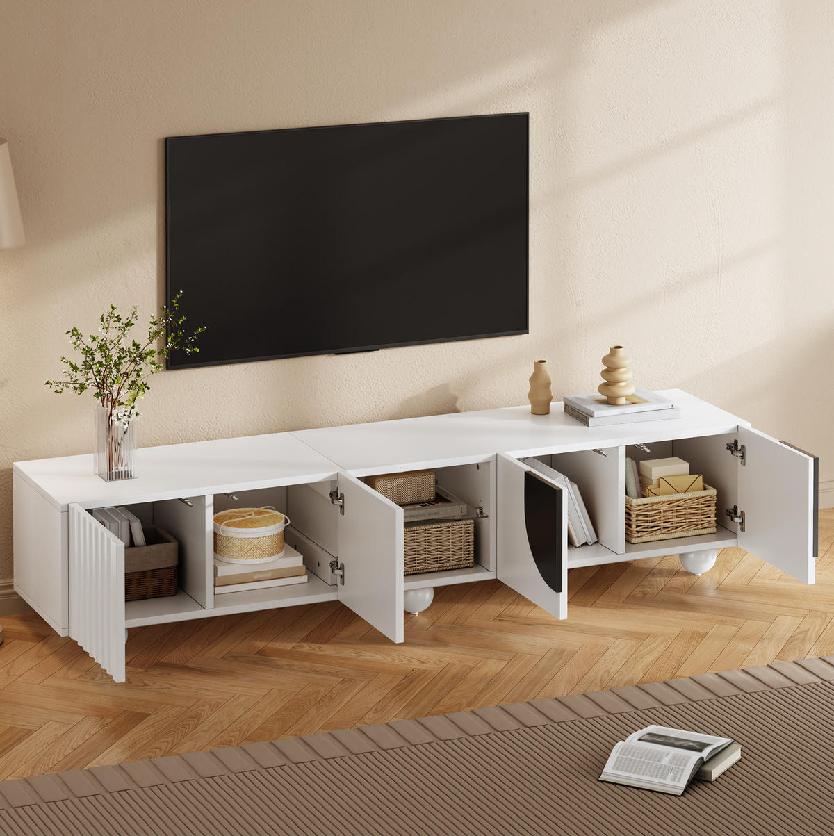 LOWBOARD 180/40/41,5 cm aus MDF und Holzwerkstoff mit Drucköffnung Weiß - Weiß, Holzwerkstoff (180/41.5/40cm) - Modenvie