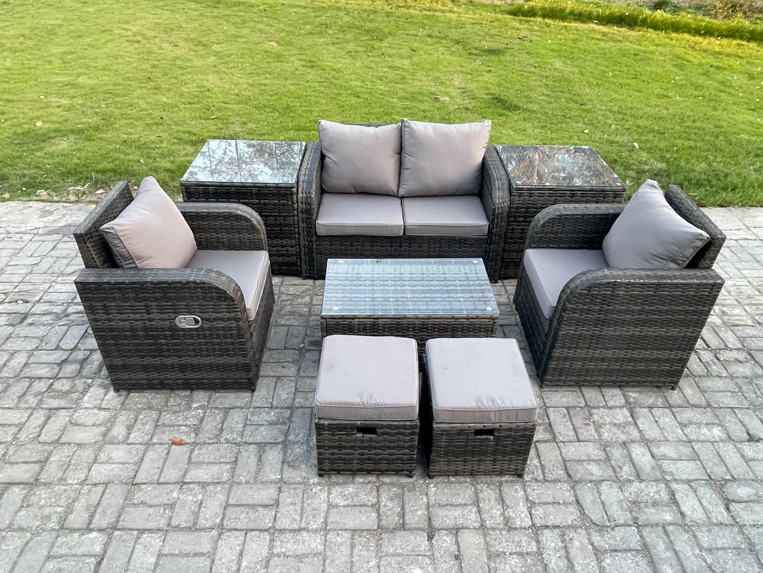 GARTENLOUNGE-SET Polyrattan Dunkelgrau 6-Sitzer - Dunkelgrau, Metall - Fimous
