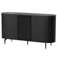 KOMMODE Zalia mit 3 Türen, Glastür und Stauraum, 150 cm, im Retro-Stil, Schwarz - Schwarz, Holzwerkstoff (150/81/40cm) - Beautysofa