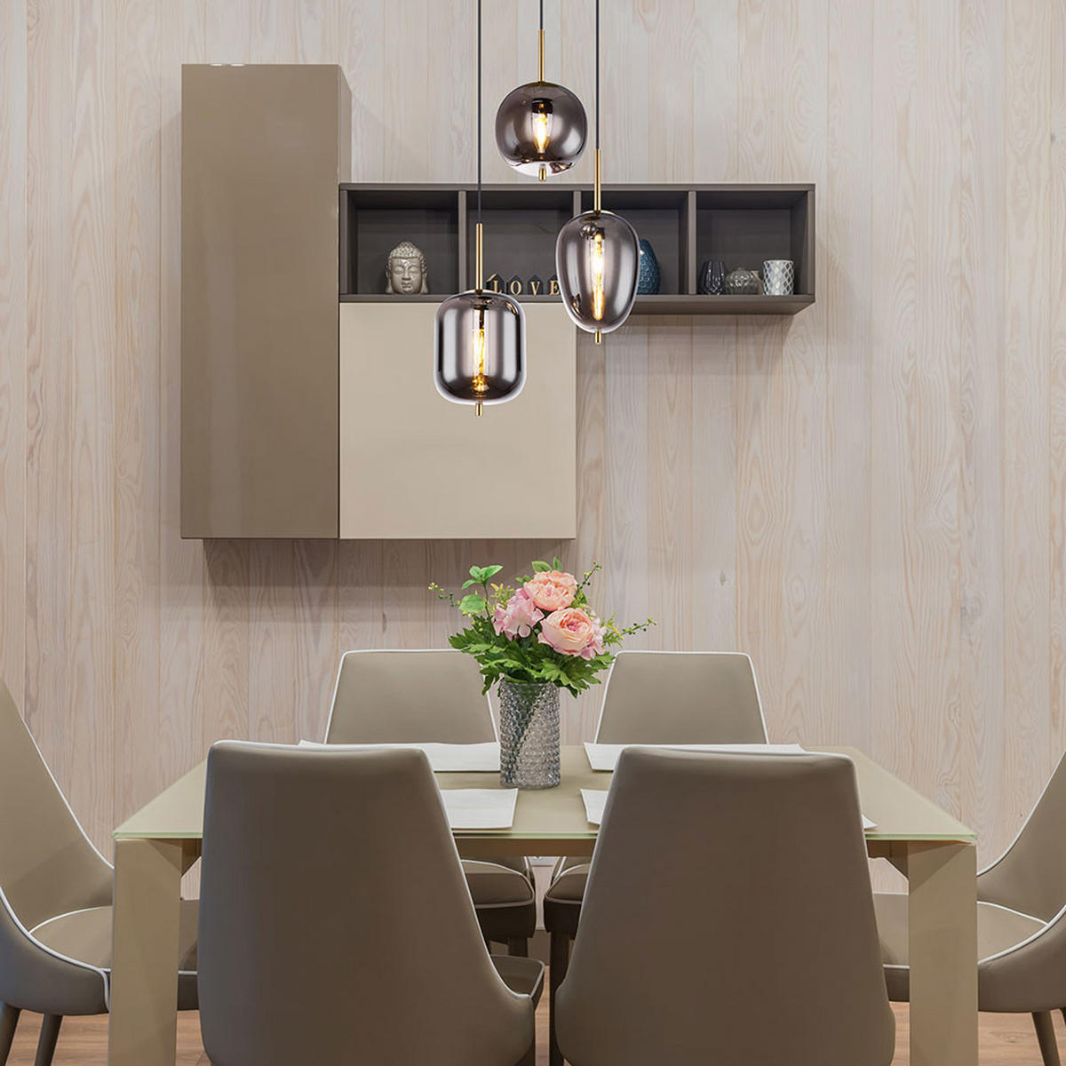 HÄNGELEUCHTE Glas Grau Messing - Grau, Glas (46/46/120cm) - Globo Lighting