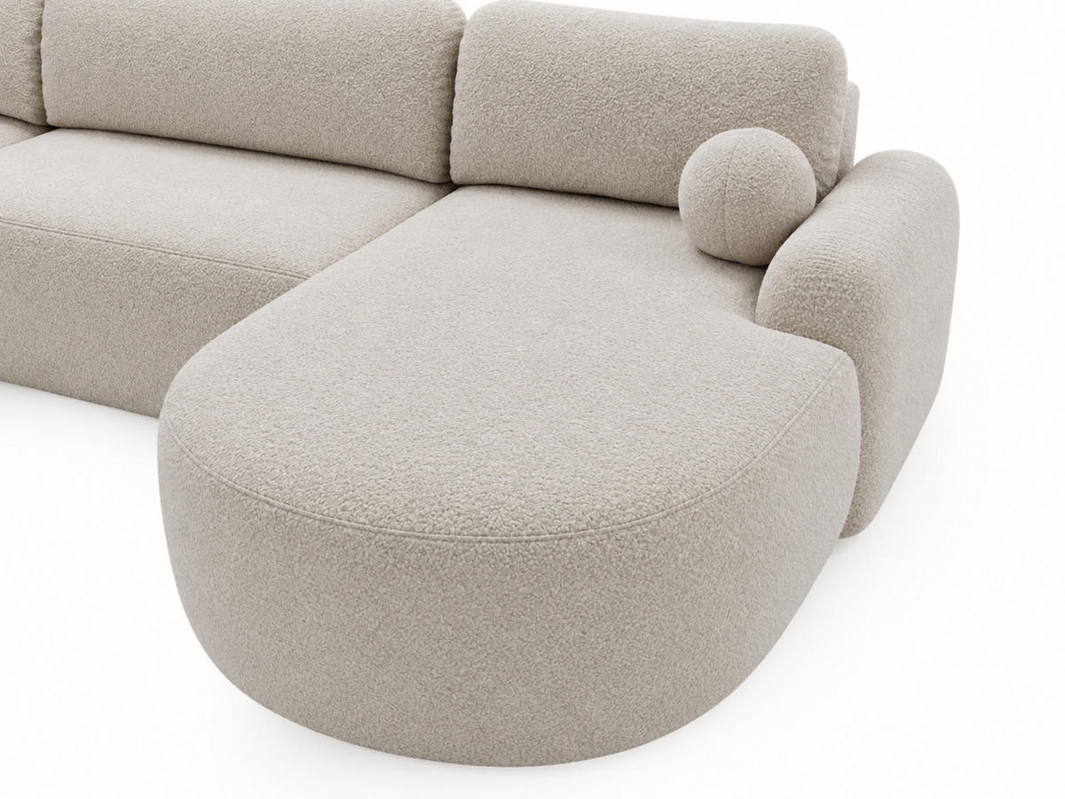 ECKSOFA Aurio U Bouclé-Stoff Creme - Creme/Schwarz, Kunststoff/Textil (347/177cm) - Graingold
