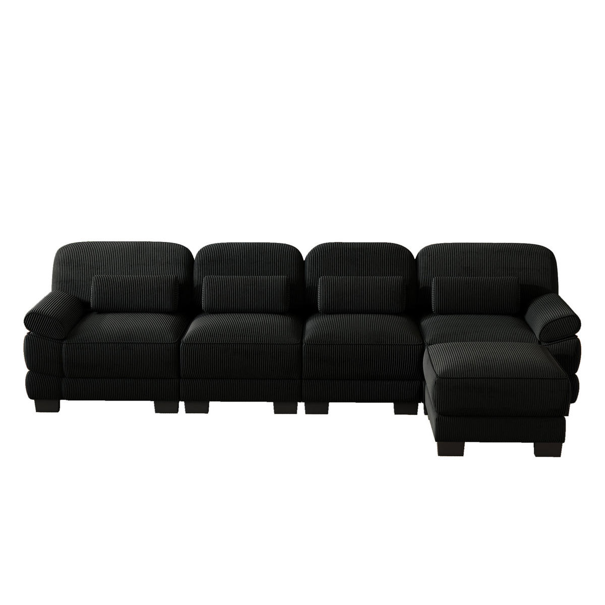 ECKSOFA 4-Sitzer L-Form mit Hocker, DE-42659, Schwarz - Schwarz, Holz (336/161cm) - ComfortXL