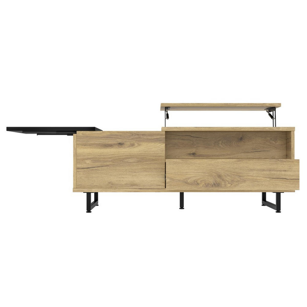 COUCHTISCH mit LED-Streifen an der Unterseite, Schubladen und Fächern, Naturfarbe - Naturfarben, Holz (106.5/50/27.5cm) - KOMHTOM