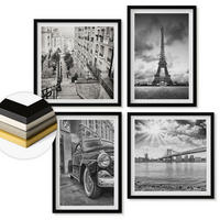 WANDBILDER 4er-Set - 50x50 cm & 40x60 cm Schwarzer Rahmen - Stadtansichten, Brücken, Eiffelturm, Auto - Schwarz, Kunststoff (50/50cm) - ArtPrintCave